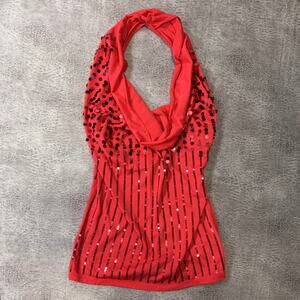 Y2k Sofia Vergara Sequin Drape Halter Top